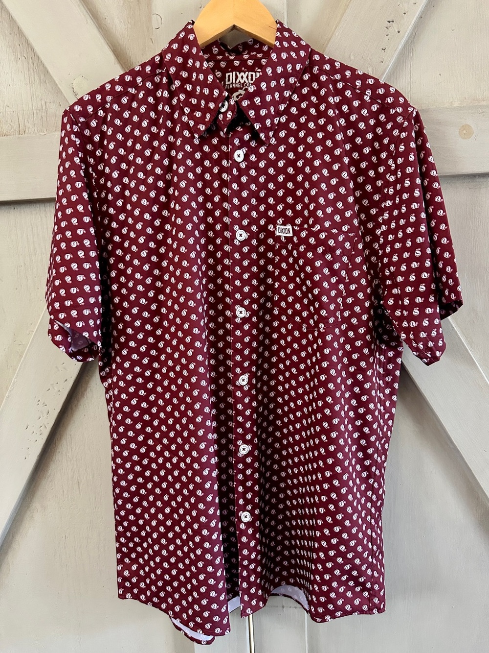 Dixxon F-Bomb Party Shirt Button Up Maroon Short Sleeve Men’s Medium